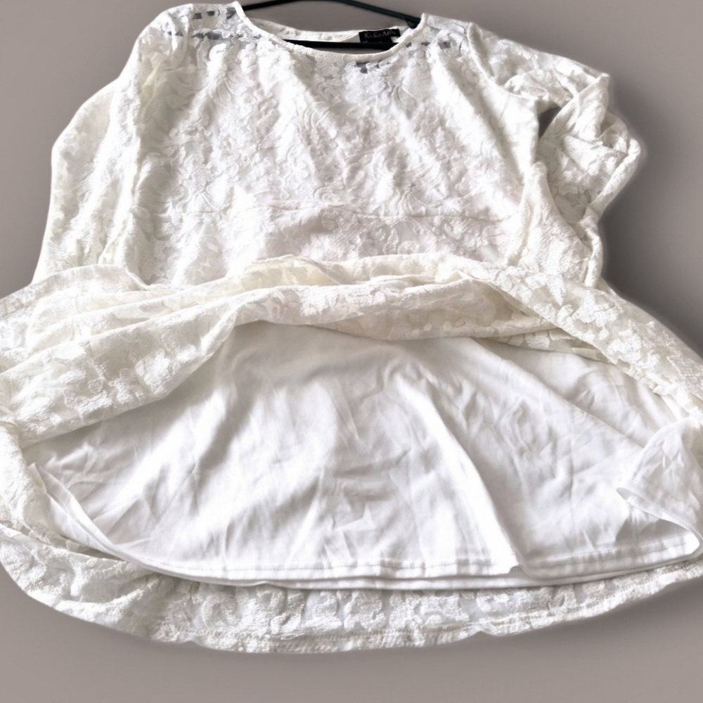 KoKo-Ailis White Lace Dress Midi Long Sleeve Keyhole Back 2X Party Wedding NWT - Picture 8 of 11
